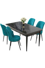 Hanah Home Juego de Mesa y Sillas de Comedor de 5 Piezas, Mármol Negro y Turquesa